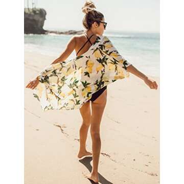 Yonala Women's Beach Cover Up Floral Print Casual Swimsuit Kimono Cardigans