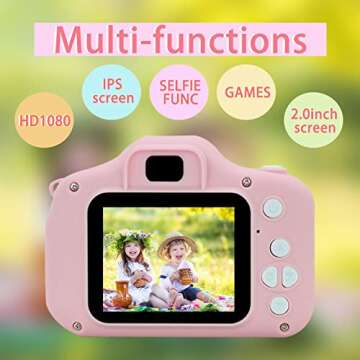 Nynicorny Kids Camera, Children Digital Rechargeable Cameras Toddler Educational Toys, Mini Children Video Record Camera with 1080P HD 2 Inch Screen & 32GB SD Card for Birthday (Pale Pink)…