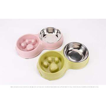 Rantow Double Dogs Bowls - Non-Slip Slow Feeder Dog Bowl Preventing Choking Fun Stainless Steel Pet ...