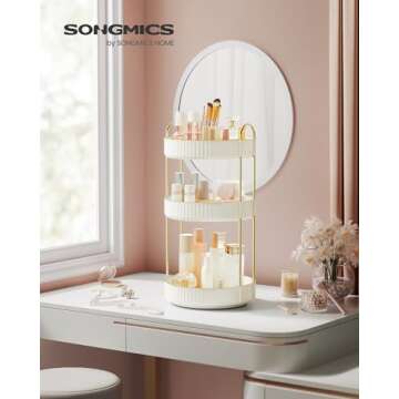 SONGMICS Makeup Organizer, 3-Tier Round Rotating Skincare Organizer Countertop, Customizable, Toilet...