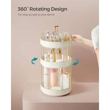 SONGMICS Makeup Organizer, 3-Tier Round Rotating Skincare Organizer Countertop, Customizable, Toiletries Vanity Organizer, Lazy Susan, Gift, Cloud White UJKA011W01