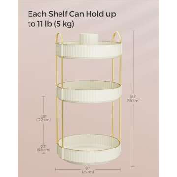 SONGMICS Makeup Organizer, 3-Tier Round Rotating Skincare Organizer Countertop, Customizable, Toiletries Vanity Organizer, Lazy Susan, Gift, Cloud White UJKA011W01