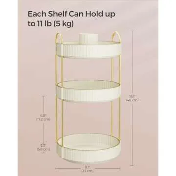 SONGMICS Makeup Organizer, 3-Tier Round Rotating Skincare Organizer Countertop, Customizable, Toiletries Vanity Organizer, Lazy Susan, Gift, Cloud White UJKA011W01