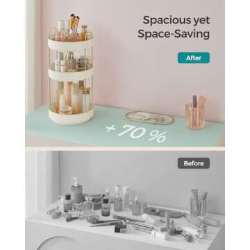 SONGMICS Makeup Organizer, 3-Tier Round Rotating Skincare Organizer Countertop, Customizable, Toiletries Vanity Organizer, Lazy Susan, Gift, Cloud White UJKA011W01