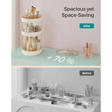 SONGMICS Makeup Organizer, 3-Tier Round Rotating Skincare Organizer Countertop, Customizable, Toiletries Vanity Organizer, Lazy Susan, Gift, Cloud White UJKA011W01