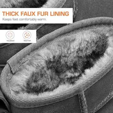 DREAM PAIRS Ankle Winter Mini Boots for Women Genuine Suede Faux Fur Lining Water Resistant Warm Snow Boots Slip On Memory Foam Comfort Booties FuzzyClassic,Size 8,Grey,SDSB2405W