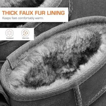 DREAM PAIRS Ankle Winter Mini Boots for Women Genuine Suede Faux Fur Lining Water Resistant Warm Snow Boots Slip On Memory Foam Comfort Booties FuzzyClassic,Size 8,Grey,SDSB2405W