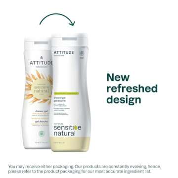 ATTITUDE Body Wash for Sensitive Skin with Oat and Argan Oil, EWG Verified, Dermatologically Tested,...