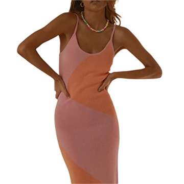 Fabumily Sexy Knit Bodycon Dress for Women Sleeveless Spaghetti Strap Cut Out Maxi Dress Backless Y2...