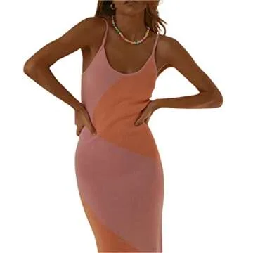 Fabumily Sexy Knit Bodycon Dress for Women Sleeveless Spaghetti Strap Cut Out Maxi Dress Backless Y2...