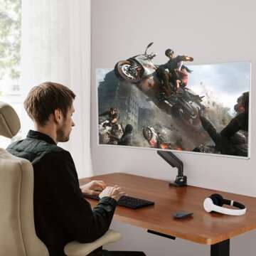 MOUNTUP Single Monitor Mount fits 17''-43'' Ultrawide Screen, Holds 6.6-33lbs, Computer Monitor Arm Desk Mount, Heavy Duty Gas Spring Monitor Stand for Flat/Curved Screen, with C-clamp/Grommet Base