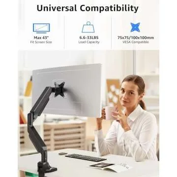 MOUNTUP Single Monitor Mount fits 17''-43'' Ultrawide Screen, Holds 6.6-33lbs, Computer Monitor Arm Desk Mount, Heavy Duty Gas Spring Monitor Stand for Flat/Curved Screen, with C-clamp/Grommet Base