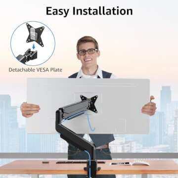 MOUNTUP Single Monitor Mount fits 17''-43'' Ultrawide Screen, Holds 6.6-33lbs, Computer Monitor Arm Desk Mount, Heavy Duty Gas Spring Monitor Stand for Flat/Curved Screen, with C-clamp/Grommet Base