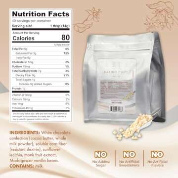 ChocZero White Chocolate Chips - Sugar Free, Low Carb, Keto Friendly, Gluten Free - 20 Ounce Bulk Ba...