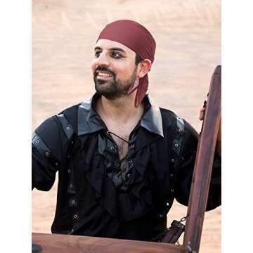 SATINIOR Halloween Pirate Costume Accessories Bandana Headscarf, Sash Belt for Women and Men(Wine Red)