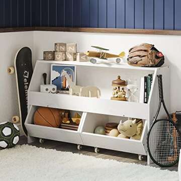 ZOPEND Toy Storage and Organizer for Kid, Boys and Girls Muti-Functional Bookcase and Storage Bin wi...