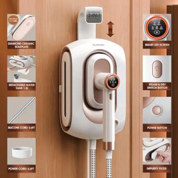 Newbealer 2In1 Pro Steam Station Iron, 1550W Turbocharged Steam for Clothes, 3-Level Steam & Dry Ironing, 30s Heat Up, 1.2L Detachable Tank, Auto-Off, Self Cleaning, Innovative Storage for Household