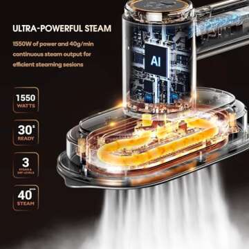 Newbealer 2In1 Pro Steam Station Iron, 1550W Turbocharged Steam for Clothes, 3-Level Steam & Dry Ironing, 30s Heat Up, 1.2L Detachable Tank, Auto-Off, Self Cleaning, Innovative Storage for Household