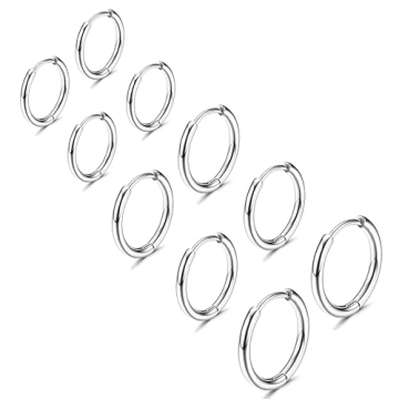 Gokeey 5 Pairs Small Silver Hoop Earrings Set - Hypoallergenic Elegance for All