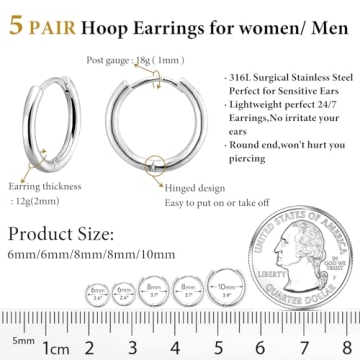 Gokeey 5 Pairs Small Silver Hoop Earrings Set for Everyone