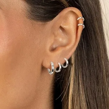 Gokeey 5 Pairs Small Silver Hoop Earrings Set for Everyone