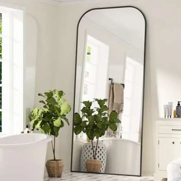Antok Full Length Mirror, 71"x28" Floor Mirror Freestanding, Arched Floor Standing Large Mirror Full Body Mirror with Stand for Bedroom, Hanging Mounted Mirror for Living Room, Black