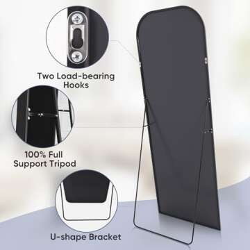 Antok Full Length Mirror, 71"x28" Floor Mirror Freestanding, Arched Floor Standing Large Mirror Full Body Mirror with Stand for Bedroom, Hanging Mounted Mirror for Living Room, Black