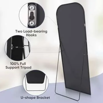 Antok Full Length Mirror, 71"x28" Floor Mirror Freestanding, Arched Floor Standing Large Mirror Full Body Mirror with Stand for Bedroom, Hanging Mounted Mirror for Living Room, Black