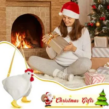 Saintrygo Chicken Hen Purse Bag Fluffy Shoulder Handbag Cute Funny Animal Gift for Christmas for Women Girls(White,Chicken)