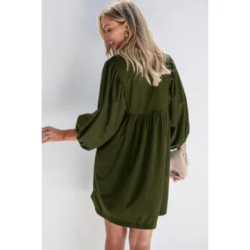 Womens Casual Dresses Corduroy Button Up Empire Waist Long Sleeve Fall Winter Mini Dress Vineyard Green S 1202