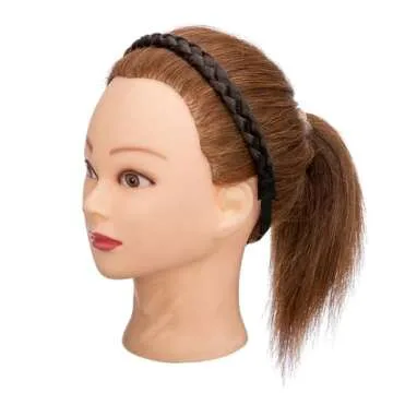 Braided Headband Hairband Chunky Elastic Stretch Hair Band with Synthetic Plaits for Girls and Women (Small-three strands, dark brown)