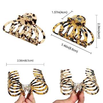 Shinowa Hair Clips, 2-Pack Bohemian Tortoise Shell Hair Claw Clips Strong Hold Big Hair Jaw Clips fo...