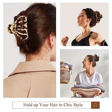 Shinowa Hair Clips, 2-Pack Bohemian Tortoise Shell Hair Claw Clips Strong Hold Big Hair Jaw Clips for Thick Hair, Hair Accessories for Women Girls, Leopard