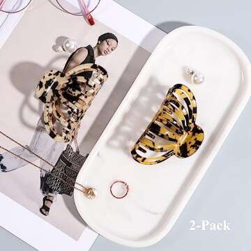 Shinowa Hair Clips, 2-Pack Bohemian Tortoise Shell Hair Claw Clips Strong Hold Big Hair Jaw Clips for Thick Hair, Hair Accessories for Women Girls, Leopard