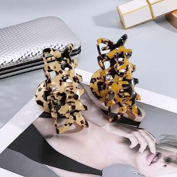 Shinowa Hair Clips, 2-Pack Bohemian Tortoise Shell Hair Claw Clips Strong Hold Big Hair Jaw Clips for Thick Hair, Hair Accessories for Women Girls, Leopard