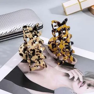 Shinowa Hair Clips, 2-Pack Bohemian Tortoise Shell Hair Claw Clips Strong Hold Big Hair Jaw Clips for Thick Hair, Hair Accessories for Women Girls, Leopard