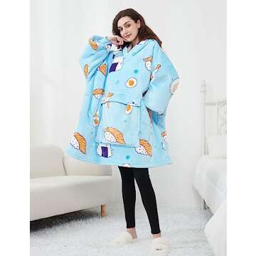 KFUBUO Wearable Blanket Hoodie for Adults Sherpa All Patterns Sushi Oversized Sweatshirt Blanket with Pockets Cute Birthday Gifts for Women