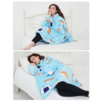 KFUBUO Wearable Blanket Hoodie for Adults Sherpa All Patterns Sushi Oversized Sweatshirt Blanket with Pockets Cute Birthday Gifts for Women