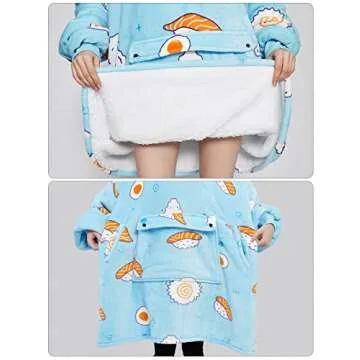 KFUBUO Wearable Blanket Hoodie for Adults Sherpa All Patterns Sushi Oversized Sweatshirt Blanket with Pockets Cute Birthday Gifts for Women