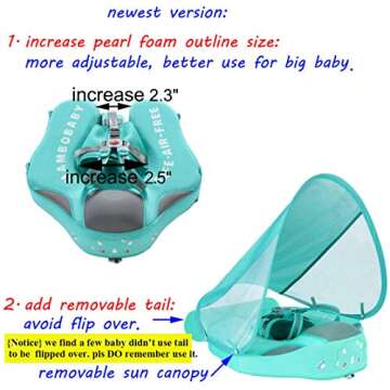 Mambobaby Float with Canopy Size Improved Non Inflatable Infant Baby Pool Float Smart Mambo Float Swim Trainer Add Tail Baby Swim Float Mambo Baby Float Solid Air Free Water Waist Swimming Ring