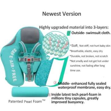 Mambobaby Float with Canopy Size Improved Non Inflatable Infant Baby Pool Float Smart Mambo Float Swim Trainer Add Tail Baby Swim Float Mambo Baby Float Solid Air Free Water Waist Swimming Ring