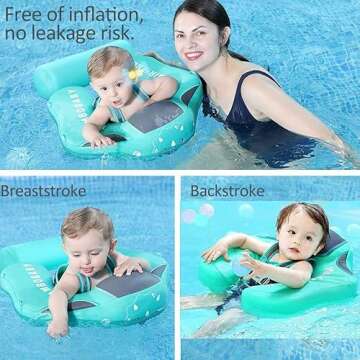 Mambobaby Float with Canopy Size Improved Non Inflatable Infant Baby Pool Float Smart Mambo Float Swim Trainer Add Tail Baby Swim Float Mambo Baby Float Solid Air Free Water Waist Swimming Ring