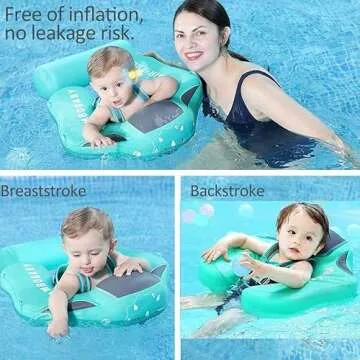 Mambobaby Float with Canopy Size Improved Non Inflatable Infant Baby Pool Float Smart Mambo Float Swim Trainer Add Tail Baby Swim Float Mambo Baby Float Solid Air Free Water Waist Swimming Ring