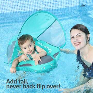 Mambobaby Float with Canopy Size Improved Non Inflatable Infant Baby Pool Float Smart Mambo Float Swim Trainer Add Tail Baby Swim Float Mambo Baby Float Solid Air Free Water Waist Swimming Ring