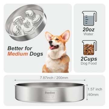 Slow Feeder Dog Bowl, Double-Layer Food-Grade Stainless Steel, Heavy Duty with Non-Slip Rubber Base,...