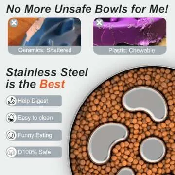 Slow Feeder Dog Bowl, Double-Layer Food-Grade Stainless Steel, Heavy Duty with Non-Slip Rubber Base, 2Cups Capacity for Medium Dogs to Slow Down Eating
