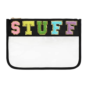 DYSHAYEN Chenille Letter Clear Zipper Pouch - Stylish & Waterproof Travel Essential