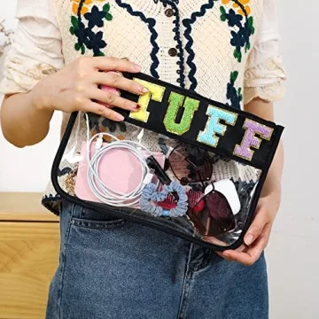 DYSHAYEN Chenille Letter Clear Zipper Pouch Travel Essential