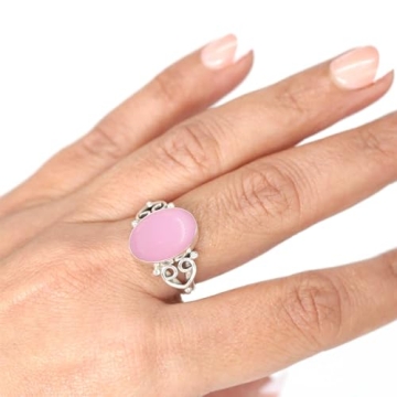 JEWELOPORIUM Pink Rose Quartz Silver Ring Size 9 - Stunning 925 Sterling Silver Jewelry
