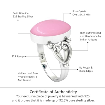 Pink Rose Quartz Silver Ring for Women by JEWELOPORIUM